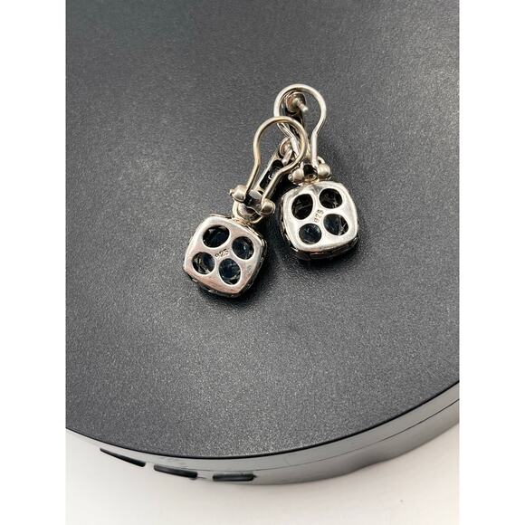 Sterling Silver 925 Faceted Blue CZ Bali‎ Style Hoop Dangle Earrings - Picture 6 of 8